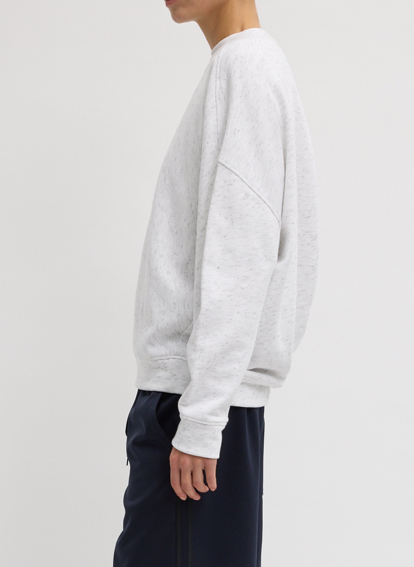 White Multi Spring Tweedy Sweatshirting Crewneck Sweatshirt - side view on model