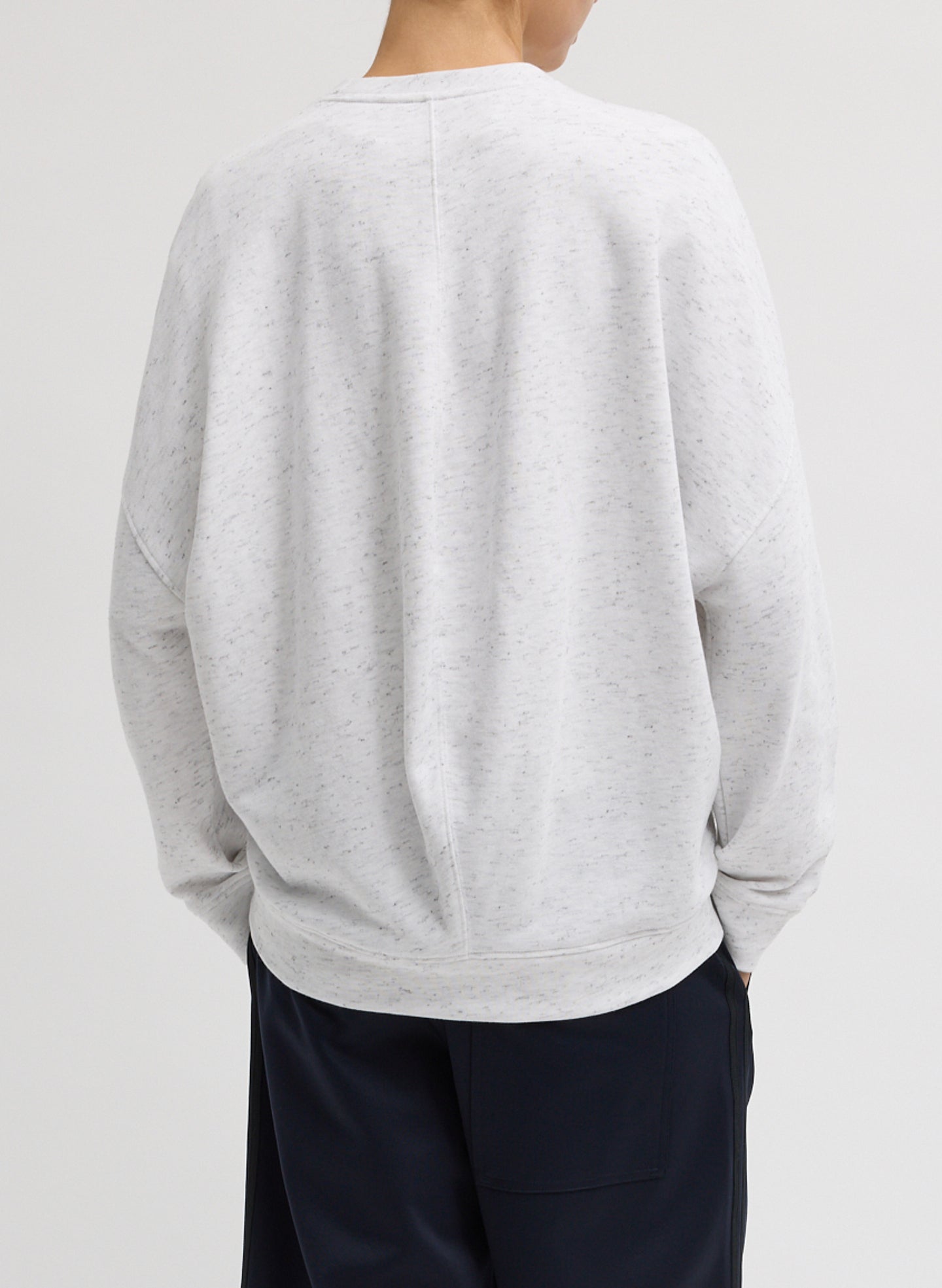 White Multi Spring Tweedy Sweatshirting Crewneck Sweatshirt - back view on model