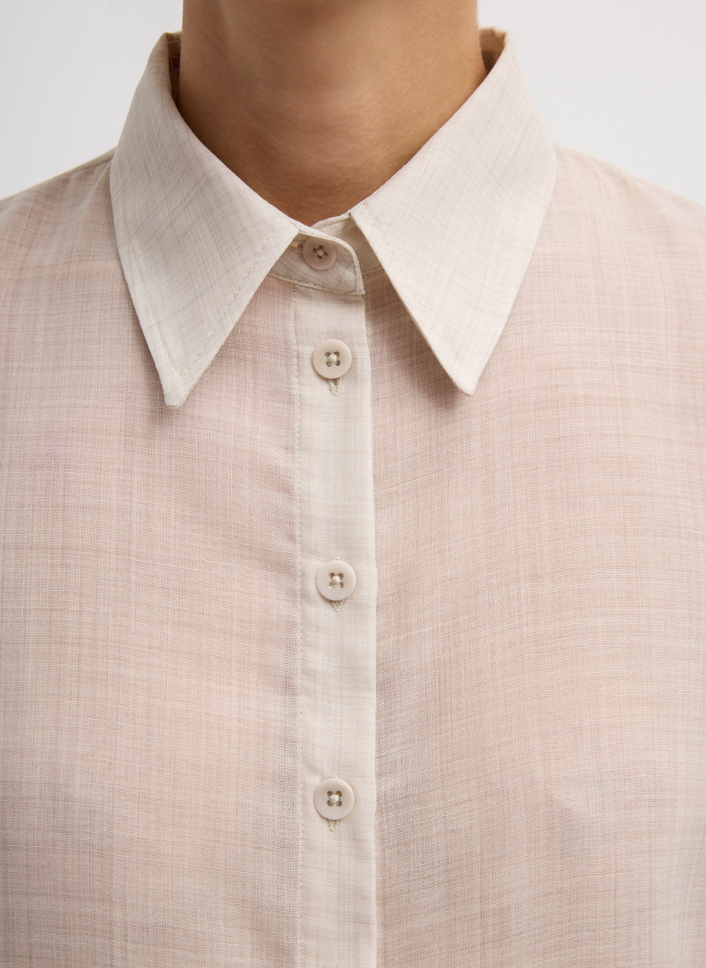 Oatmeal Melange Wool Gauze Oversized Shirt - closeup of collar
