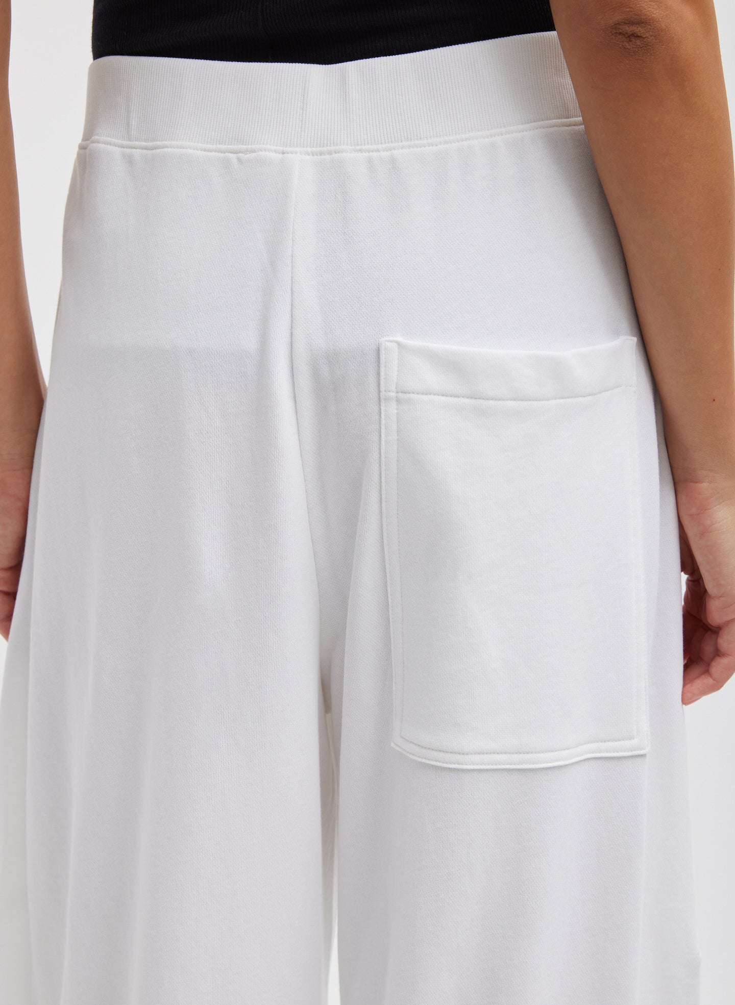 White Light Weight Sweatshirting Winslow Pant - closeup of back pocket detail