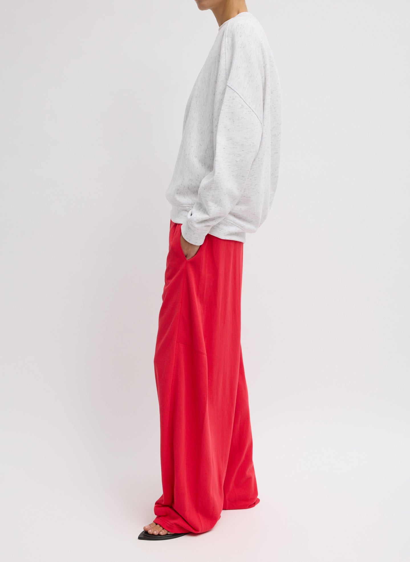 Red Light Weight Sweatshirting Winslow Pant - barrel leg sweatpant, side view on model