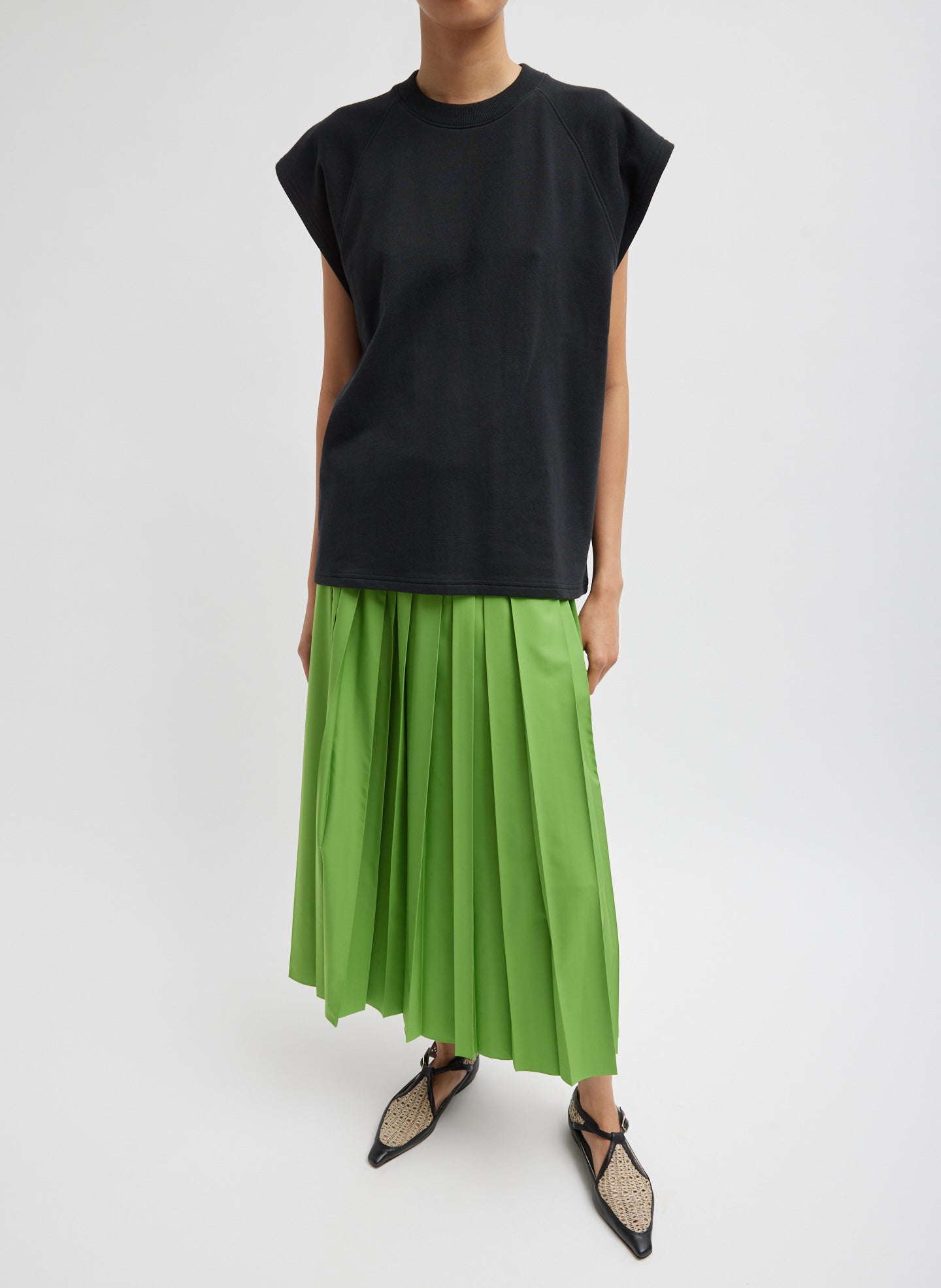 Black Light Weight Sweatshirting Sleeveless Easy Top - full look, front view on model