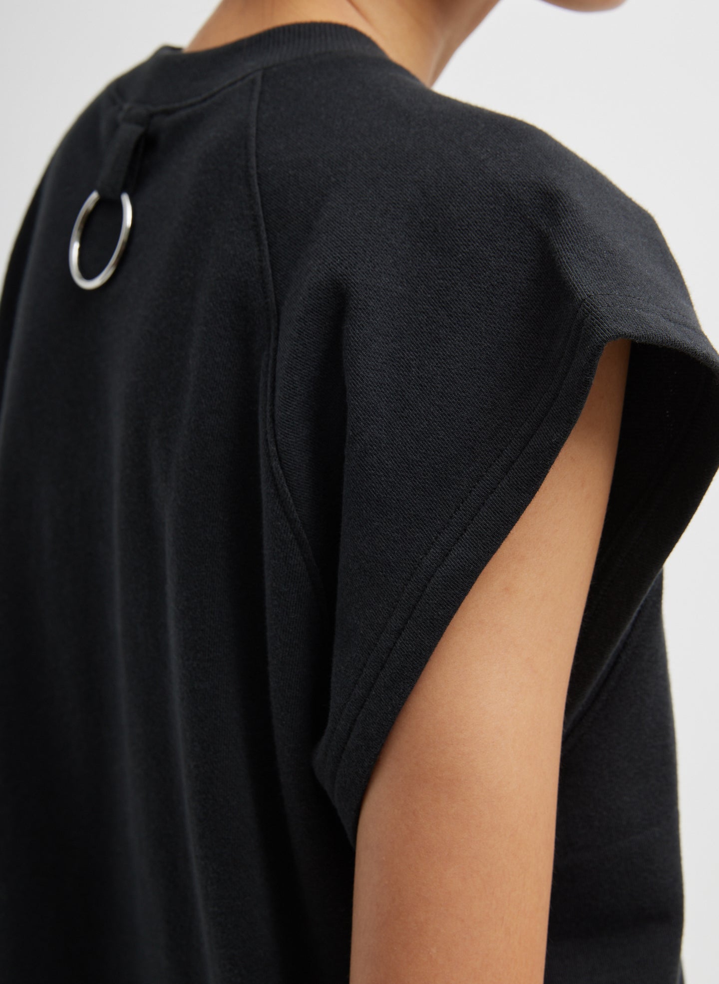 Black Light Weight Sweatshirting Sleeveless Easy Top - closeup of sleeve detail