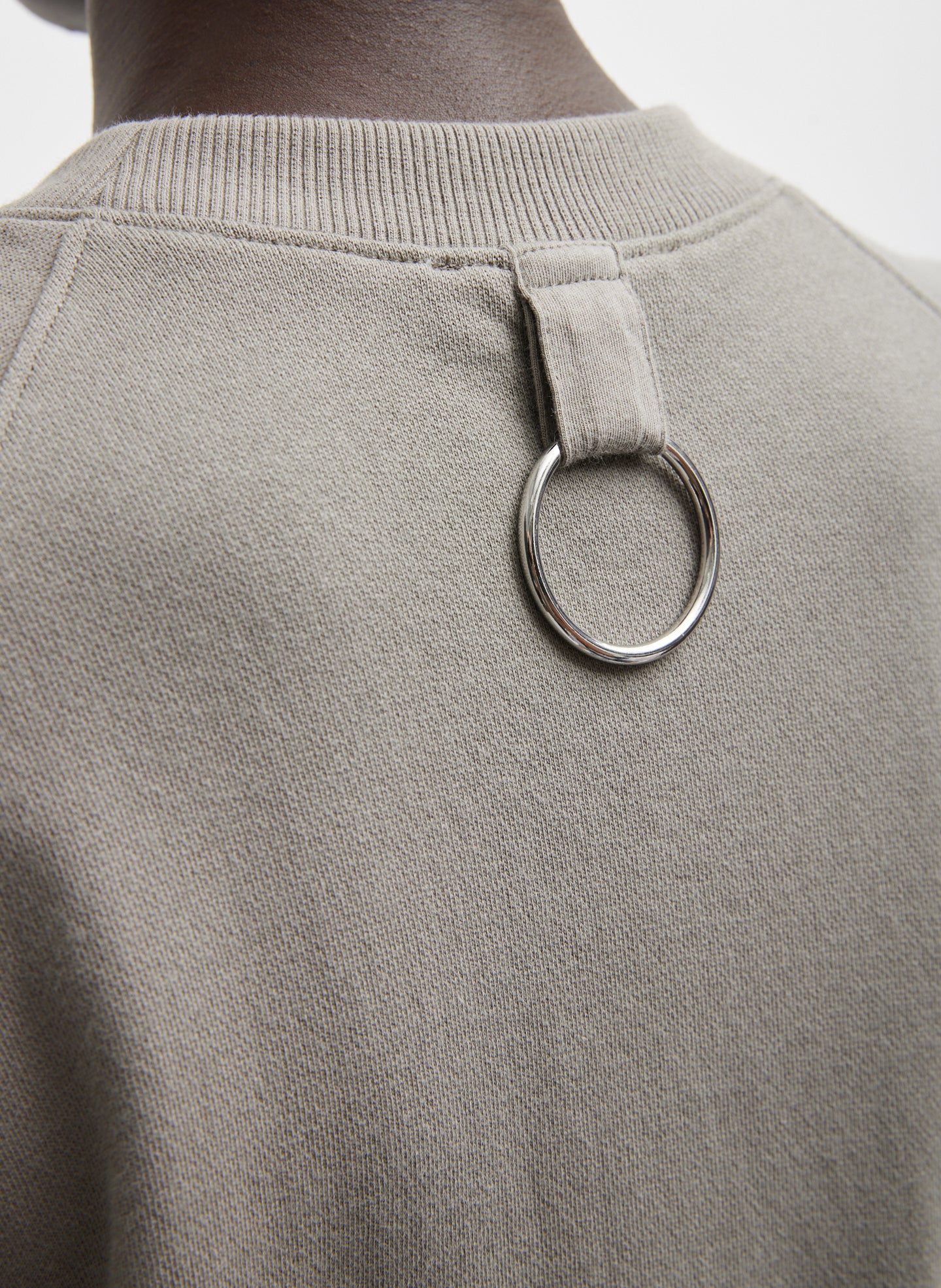 Dark Stone Grey Light Weight Sweatshirting Sleeveless Easy Top - closeup of ring detail at back