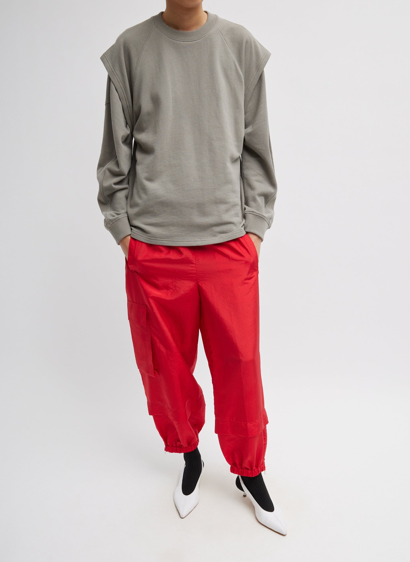 Dark Stone Grey Light Weight Sweatshirting Sleeveless Easy Top - full look, front view on model