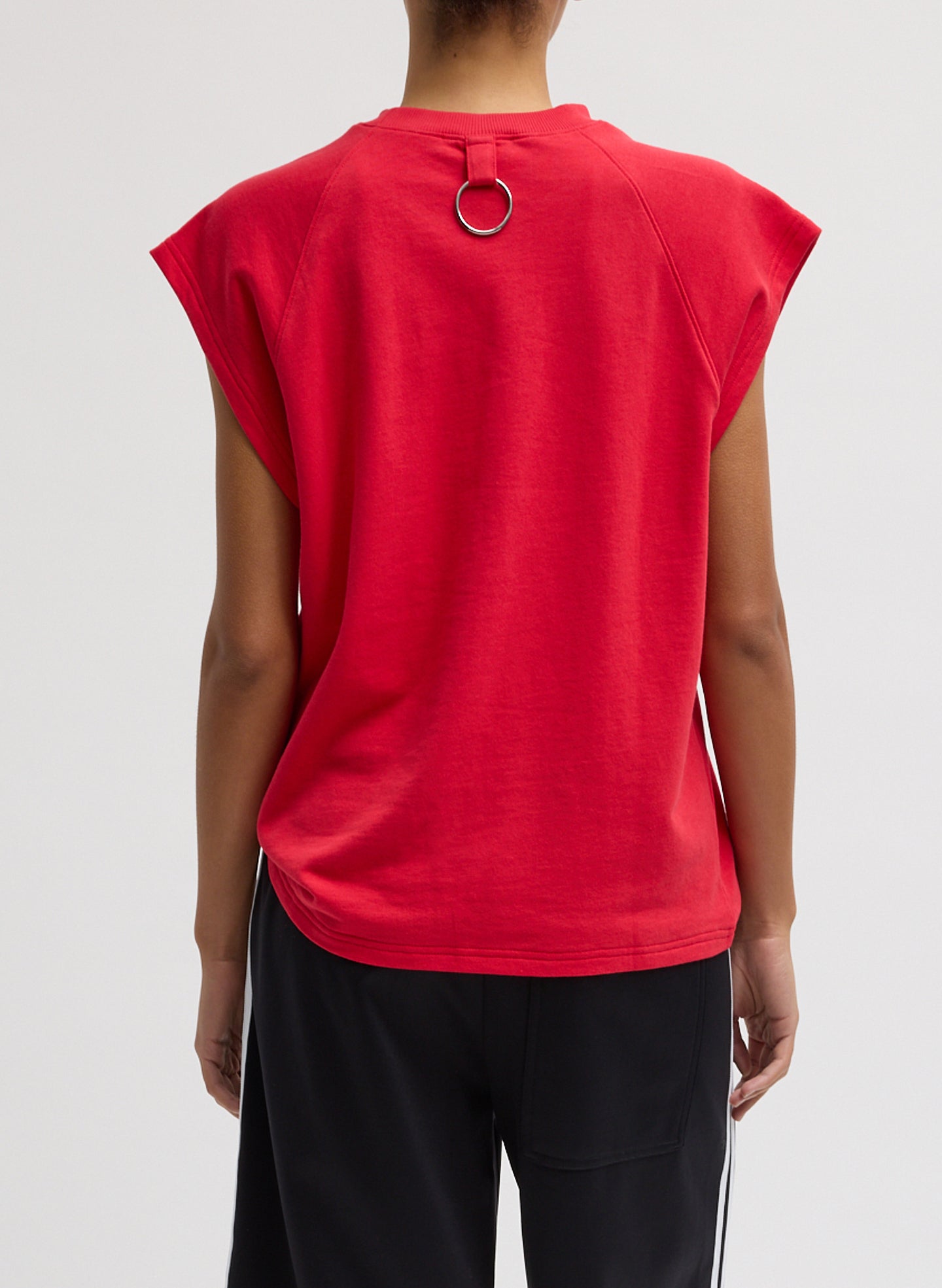 Red Light Weight Sweatshirting Sleeveless Easy Top - back view on model