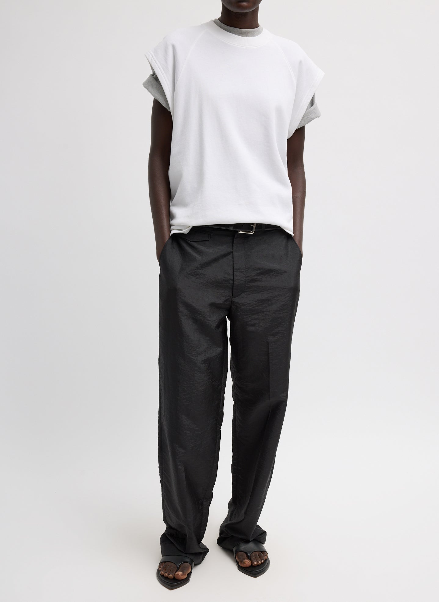 White Light Weight Sweatshirting Sleeveless Easy Top - full look, front view on model