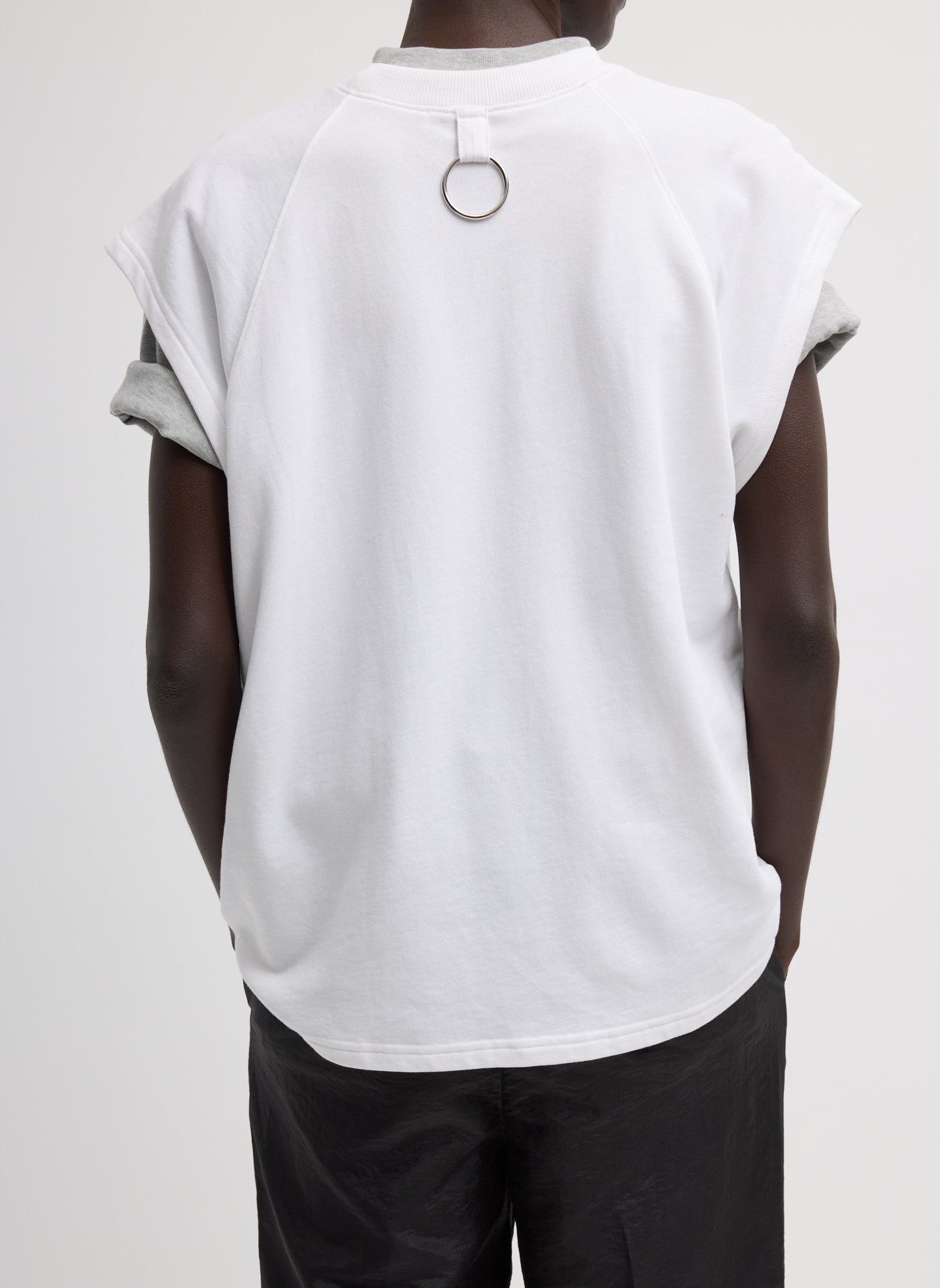 White Light Weight Sweatshirting Sleeveless Easy Top - back view on model