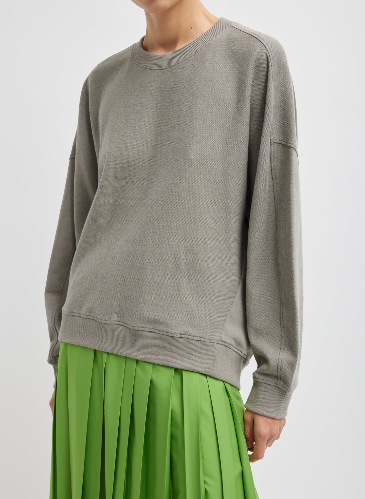 Dark Stone Grey Light Weight Sweatshirting Crewneck Sweatshirt - front view on model