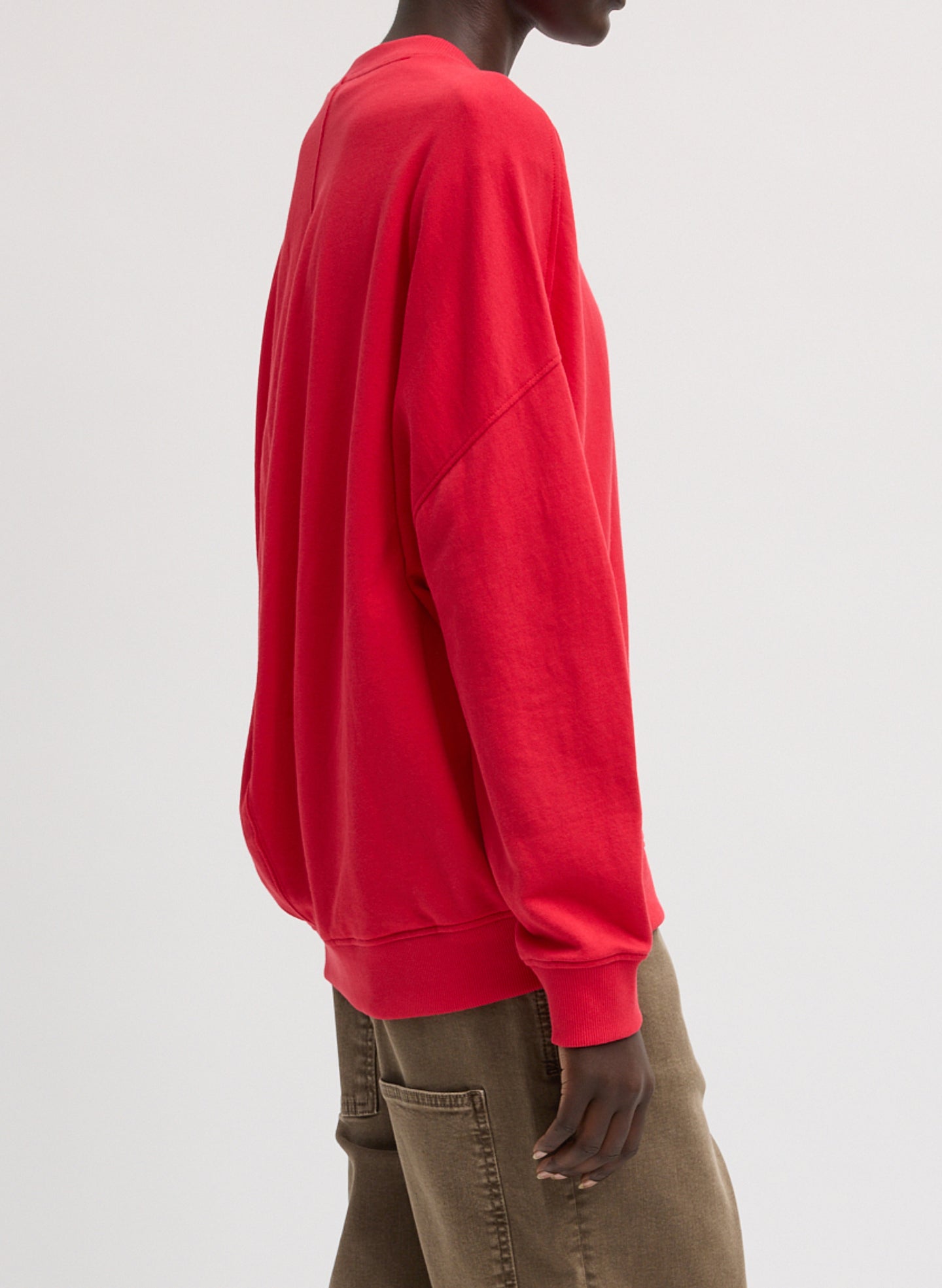 Red Light Weight Sweatshirting Crewneck Sweatshirt - side view on model
