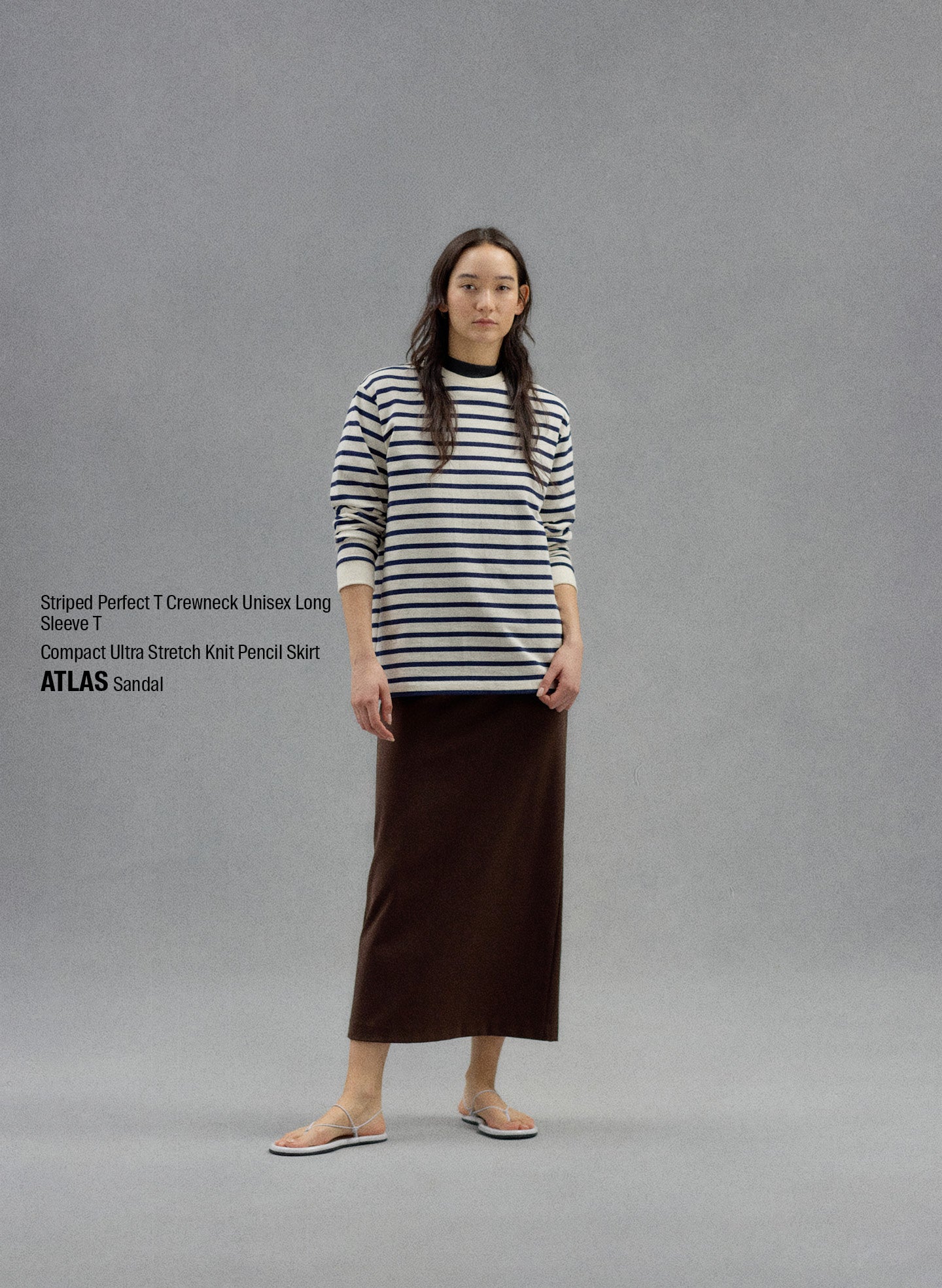 Navy and White Striped Perfect Unisex Long Sleeve T-Shirt - editorial campaign on model