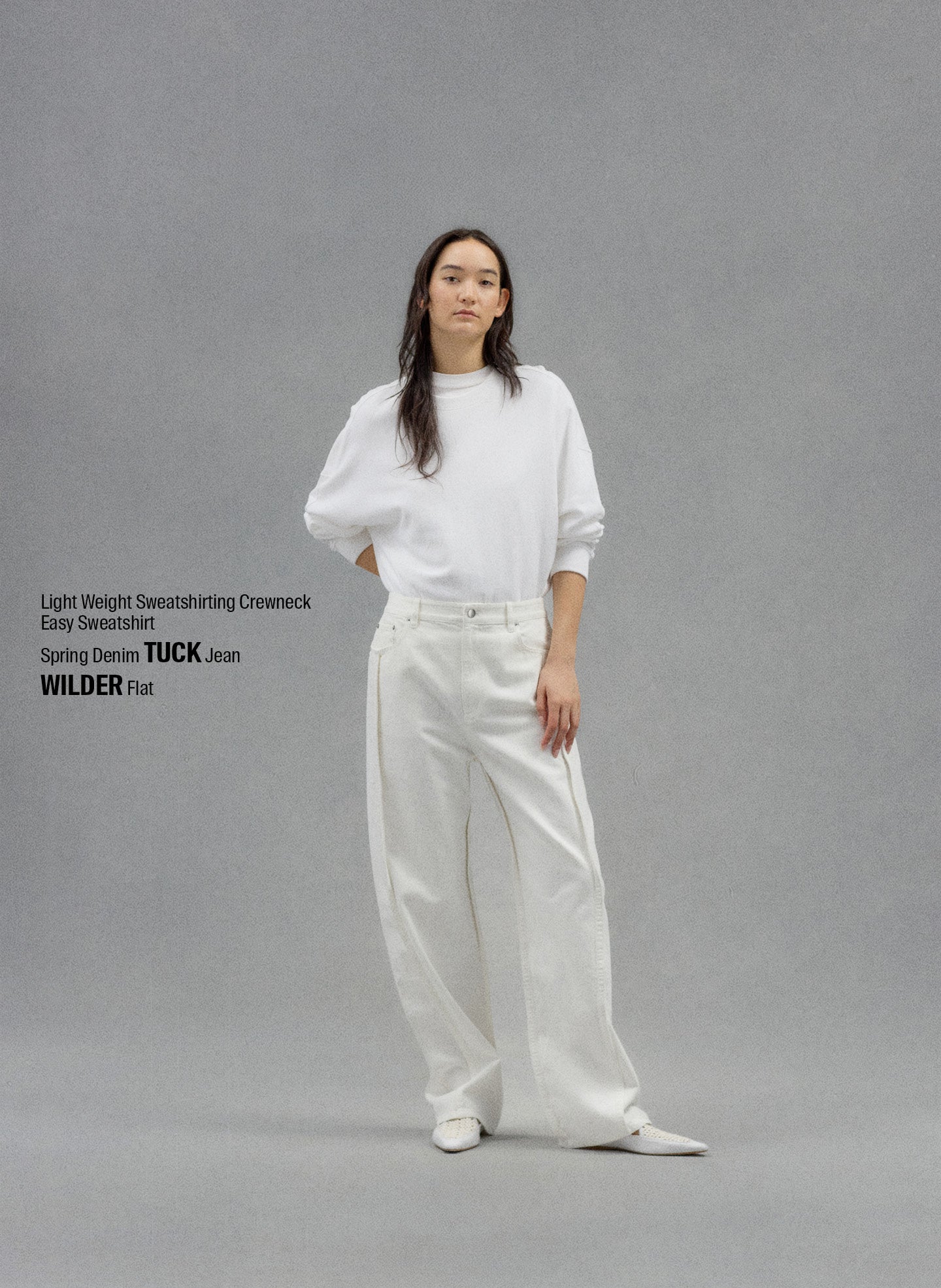 White Spring Denim Tuck Jean - editorial campaign on model