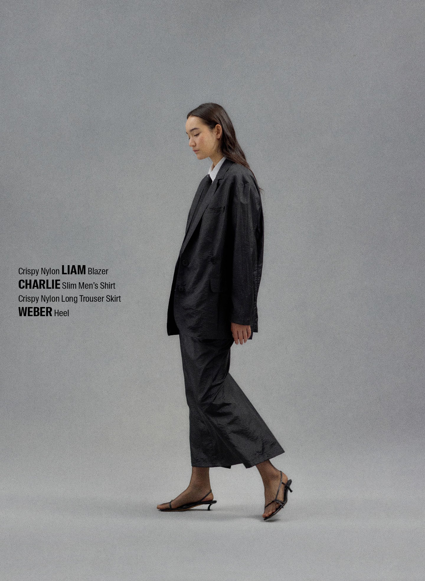 Black Crispy Nylon Liam Blazer - editorial campaign on model