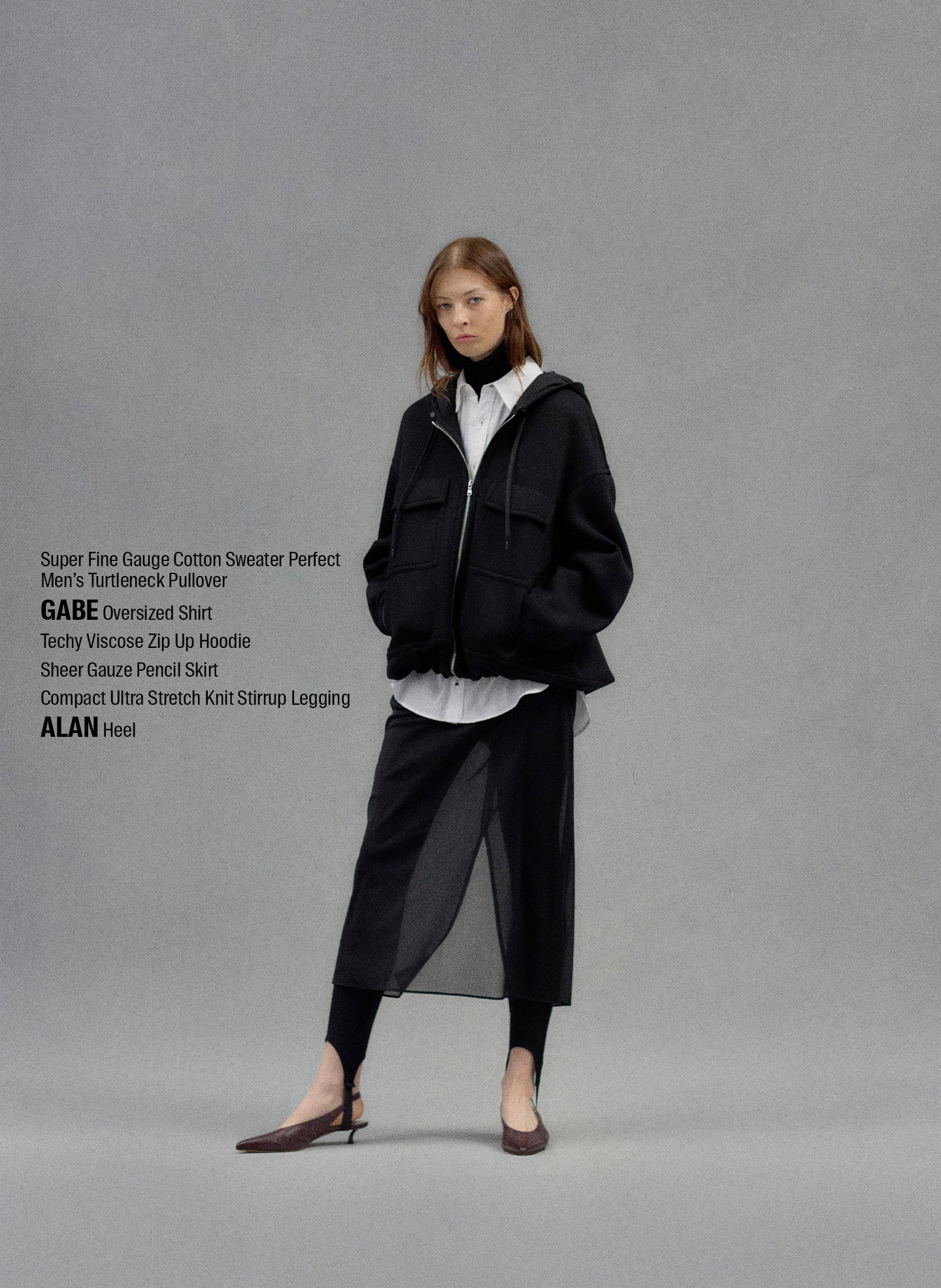 Black Techy Viscose Zip Up Hoodie - editorial campaign on model