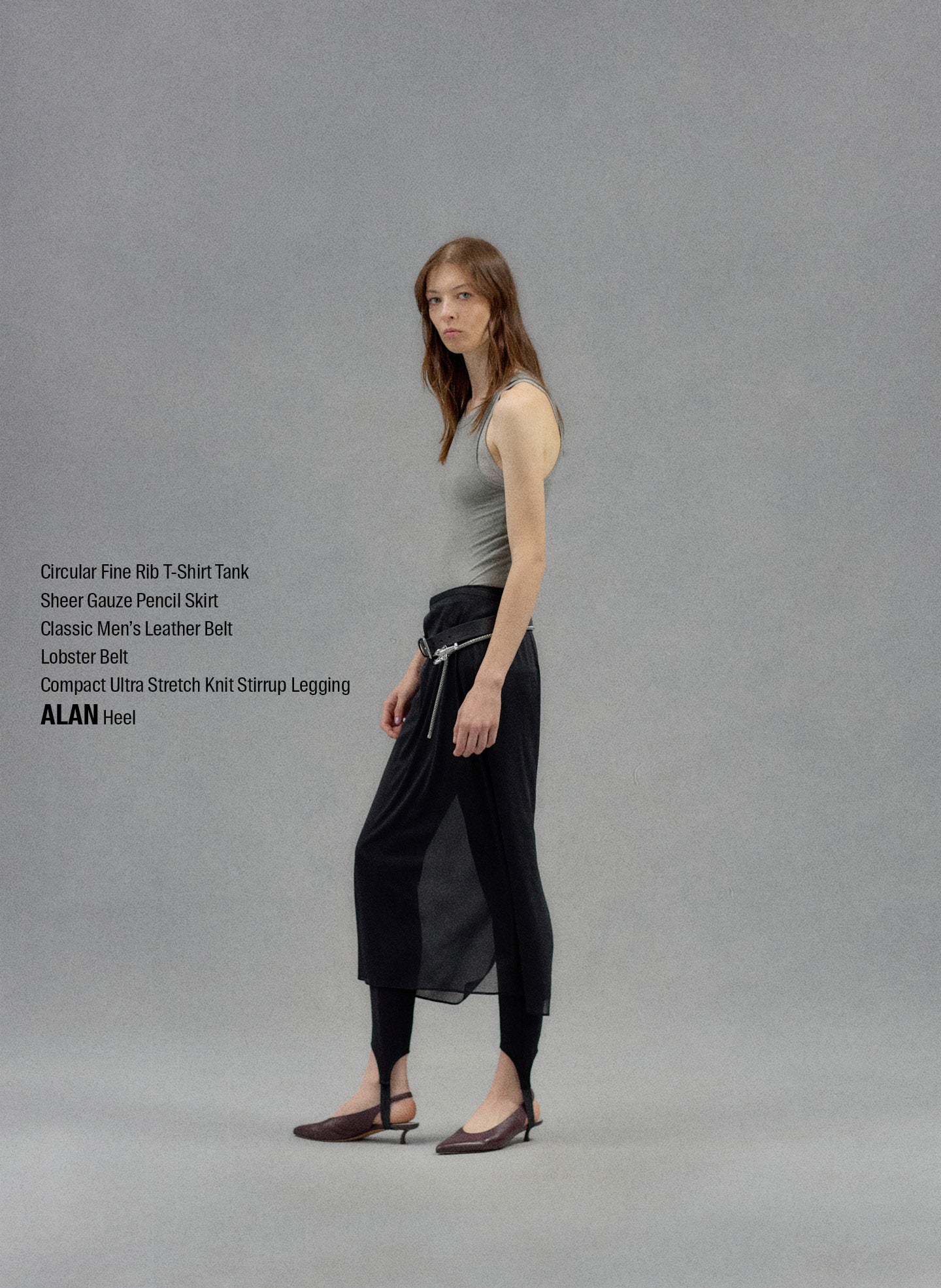 Pumice Grey Circular Fine Rib Tank Top - editorial campaign, on model