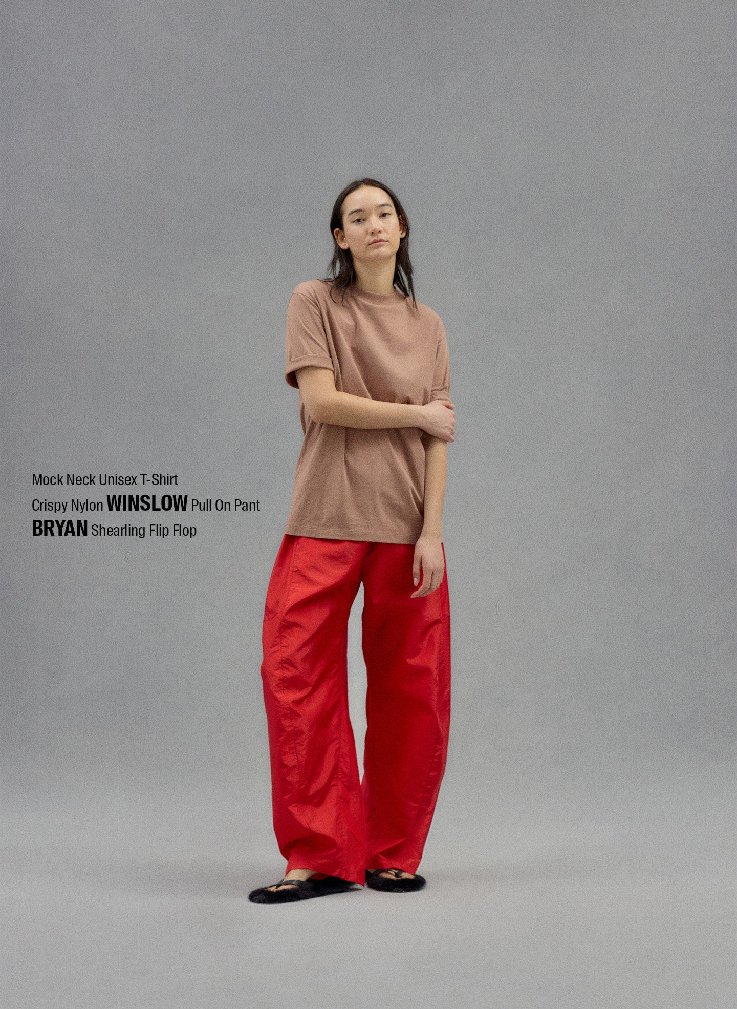 Butterscotch Orange Mock Neck Unisex T-Shirt - editorial campaign on model