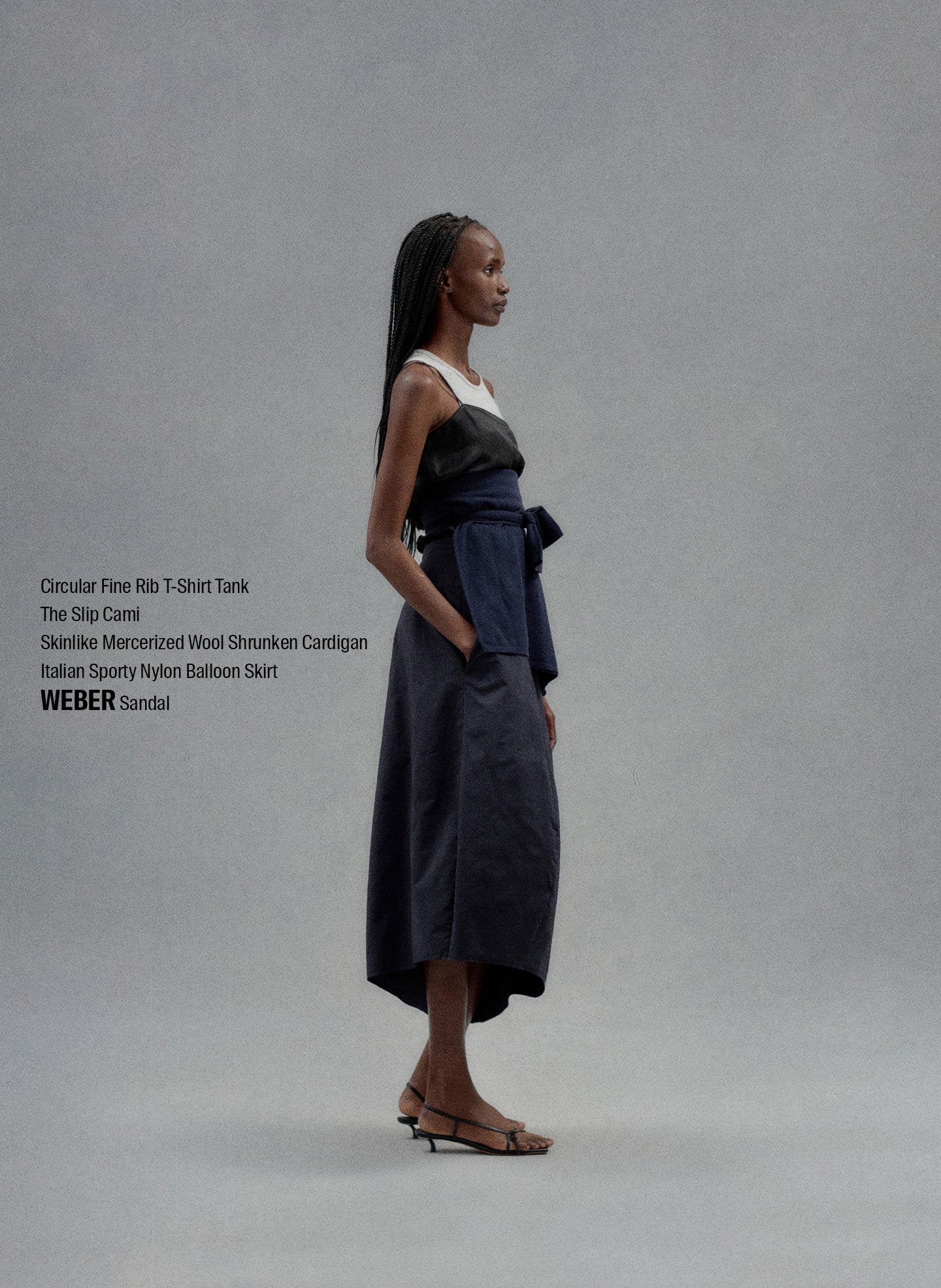 Black Nylon Asymmetrical Balloon Skirt - editorial campaign on model