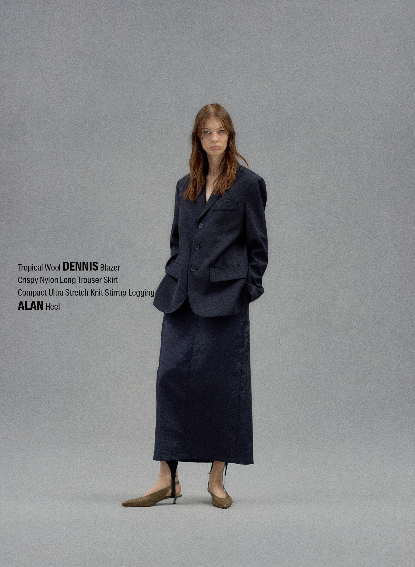 Navy Tropical Wool Dennis Cutout Blazer - editorial campaign on model
