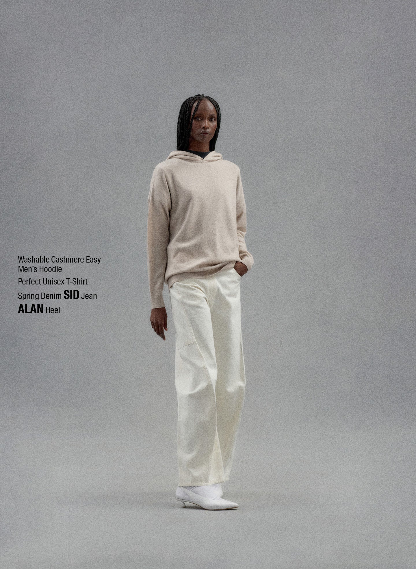 Oatmeal Melange Washable Cashmere Easy Men's Hoodie - editorial campaign on model