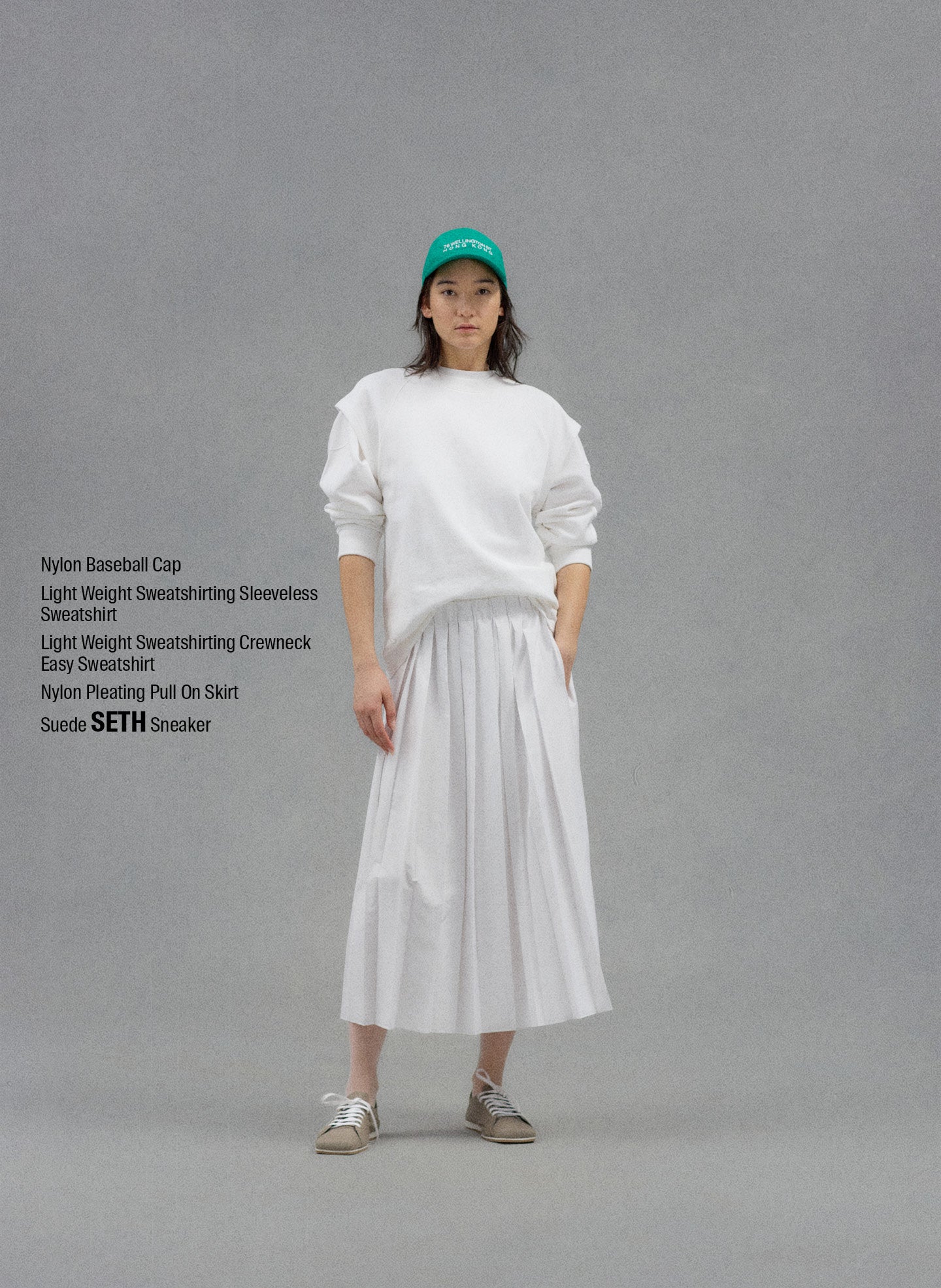 White Nylon Pleated Pull On Skirt - editorial campaign on model