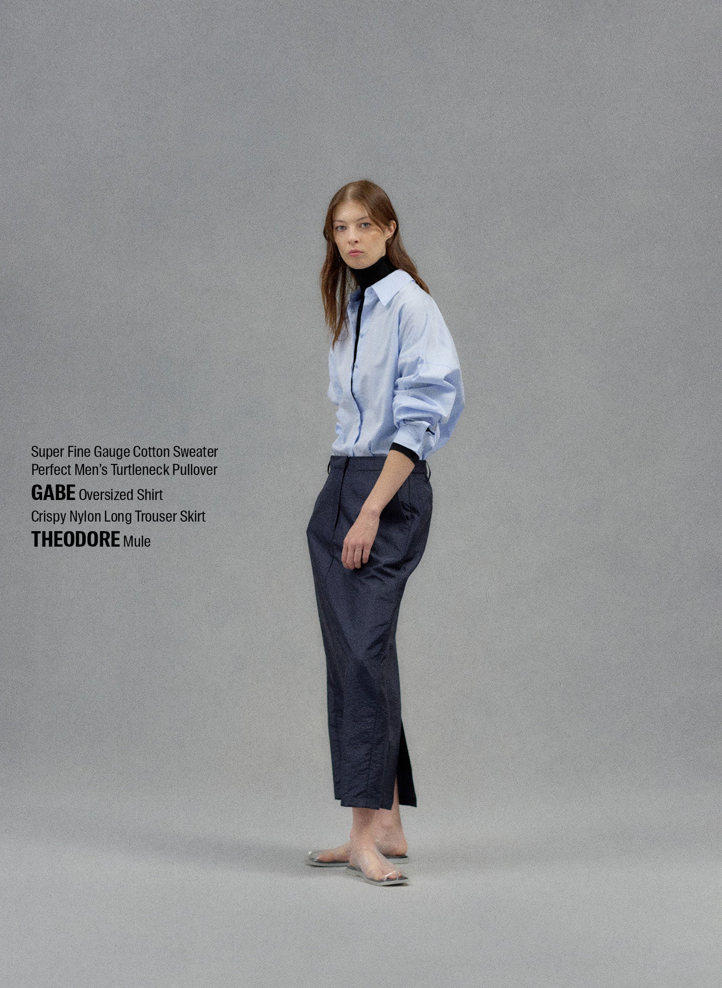 Navy Crispy Nylon Maxi Skirt - editorial campaign, on model