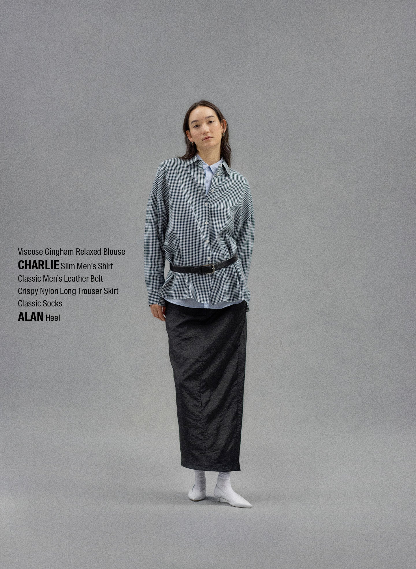 Navy Multi Viscose Gingham Oversized Shirt - editorial campaign on model