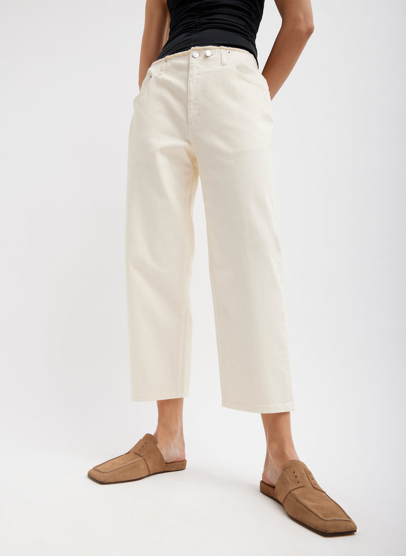 Garment Dyed Stretch Twill Cropped Newman Jean Ivory-1