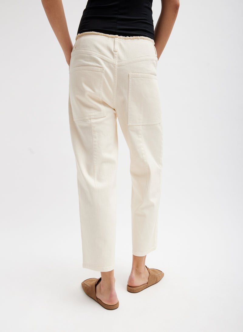 Garment Dyed Stretch Twill Cropped Newman Jean Ivory-4