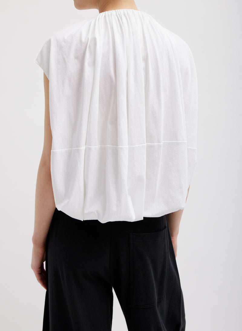 T-Shirting Shirred Neck Circular Top White-2