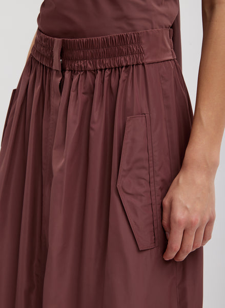 Italian Sporty Nylon Midi Anorak Skirt in Dark Hazelnut