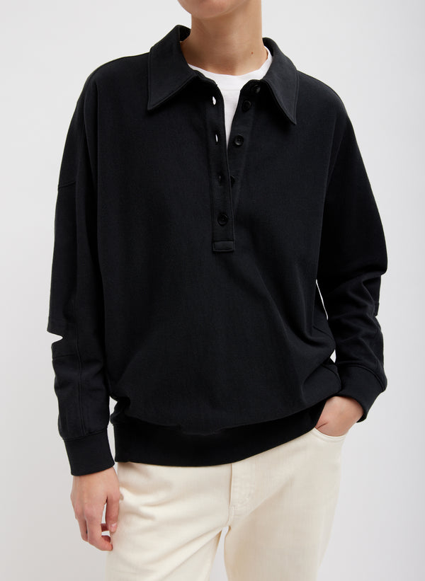 Summer Sweatshirting Polo Collar Sweatshirt - Black-1