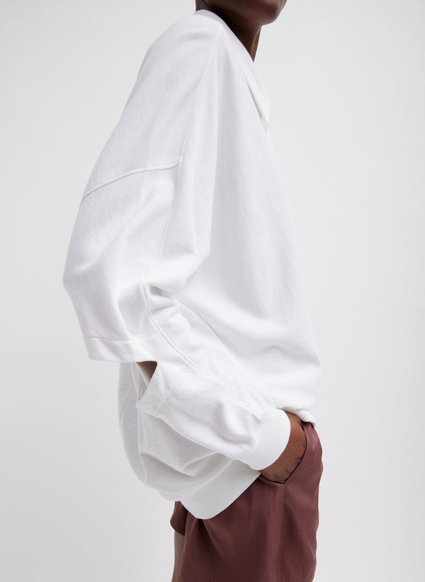 Summer Sweatshirting Polo Collar Sweatshirt - White-1