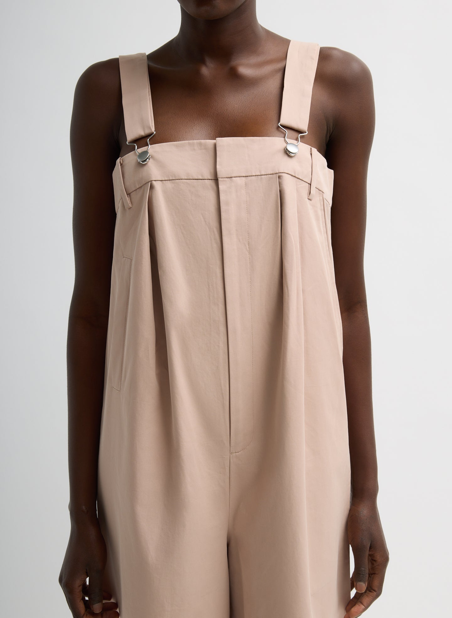 Cameo Pink Bio Twill Overall Wide Leg Pant -closeup of front view