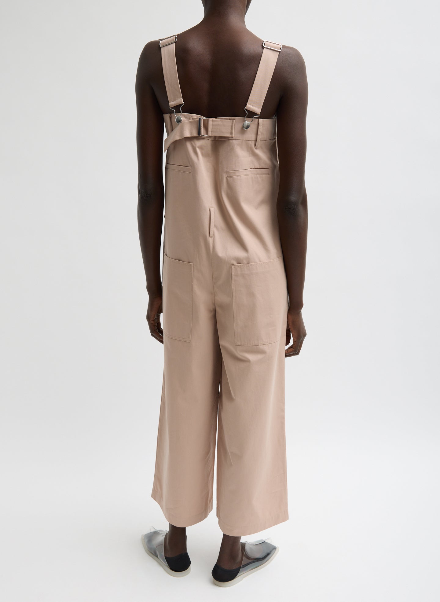 Cameo Pink Bio Twill Overall Wide Leg Pant - jumpsuit, back view on model