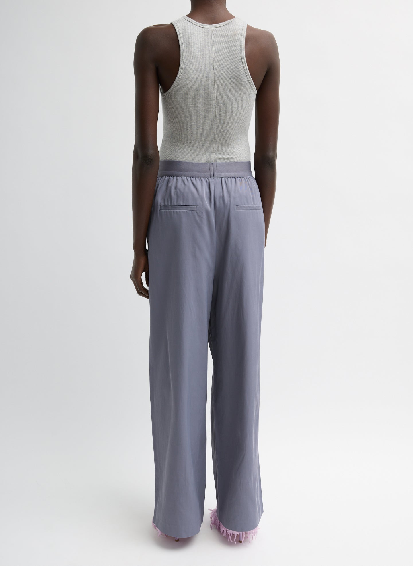 Deep Violet Purple Drapey Suiting Marit Pull On Pant - pull on trousers, back view on model