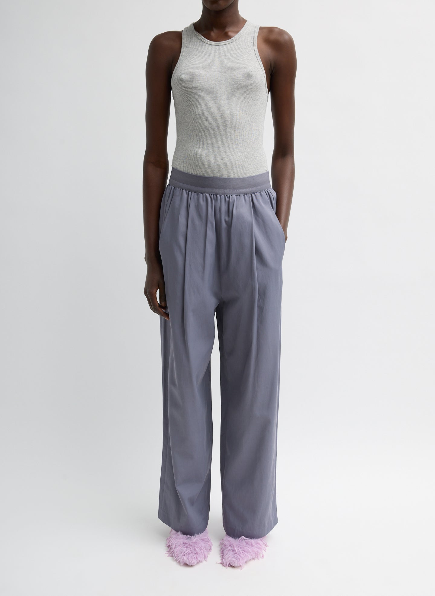 Deep Violet Purple Drapey Suiting Marit Pull On Pant - pull on trousers, front view on model