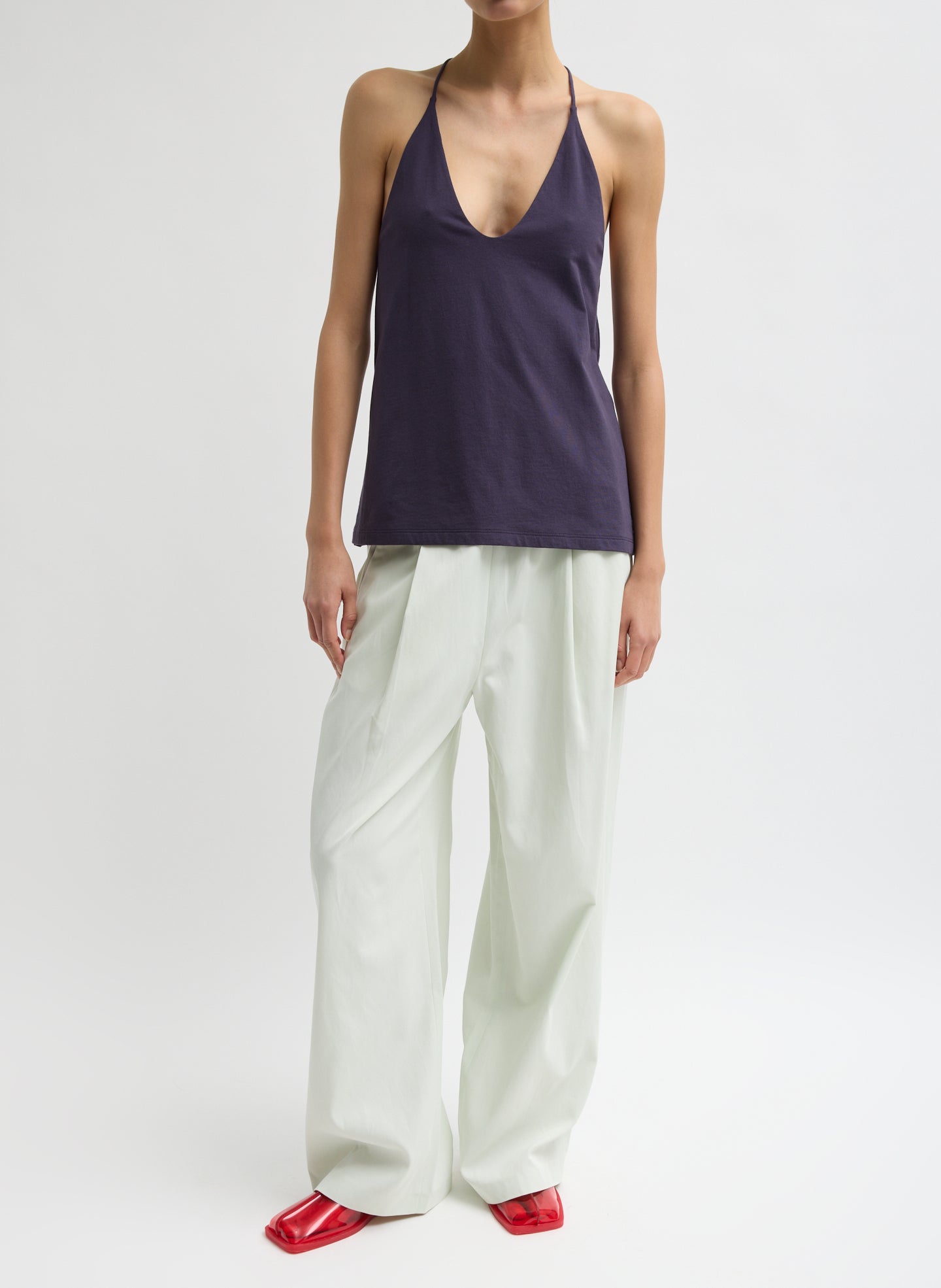 Faded Pale Green Drapey Suiting Marit Pull On Pant - pull on trousers, front view on model