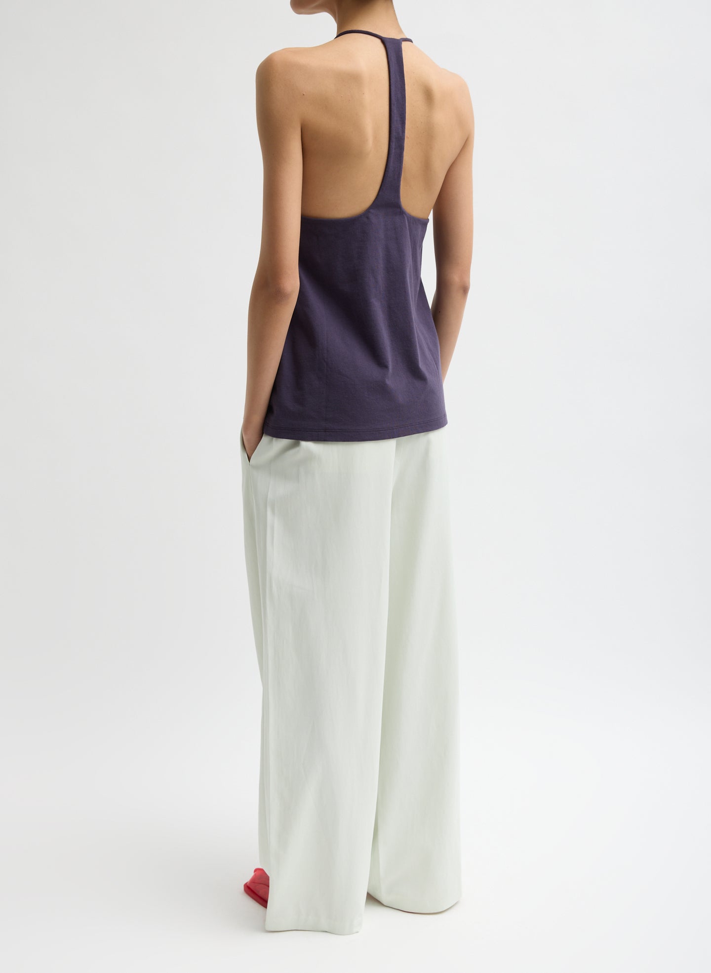Faded Pale Green Drapey Suiting Marit Pull On Pant - pull on trousers, back view on model