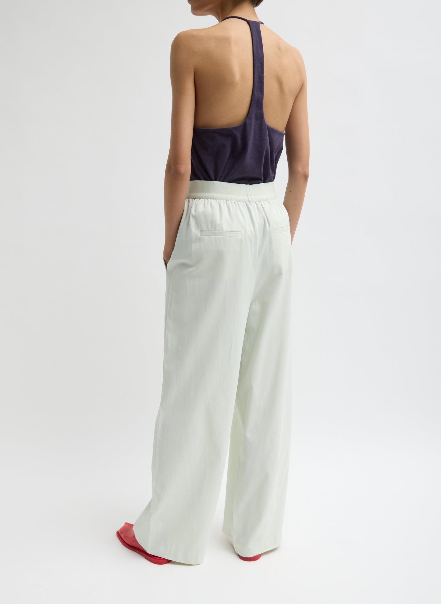 Faded Pale Green Drapey Suiting Marit Pull On Pant - pull on trousers, front view on model