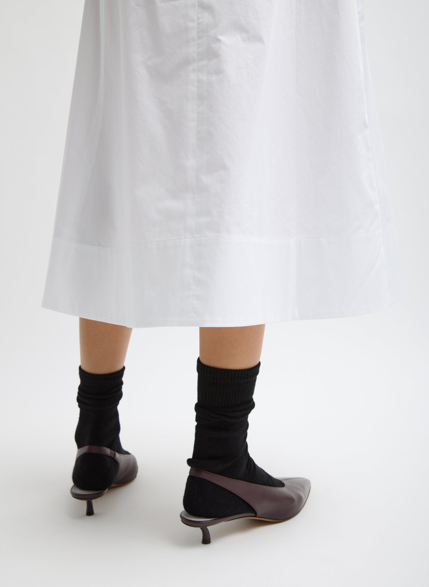 White Eco Poplin Strappy Dress - closeup of hem