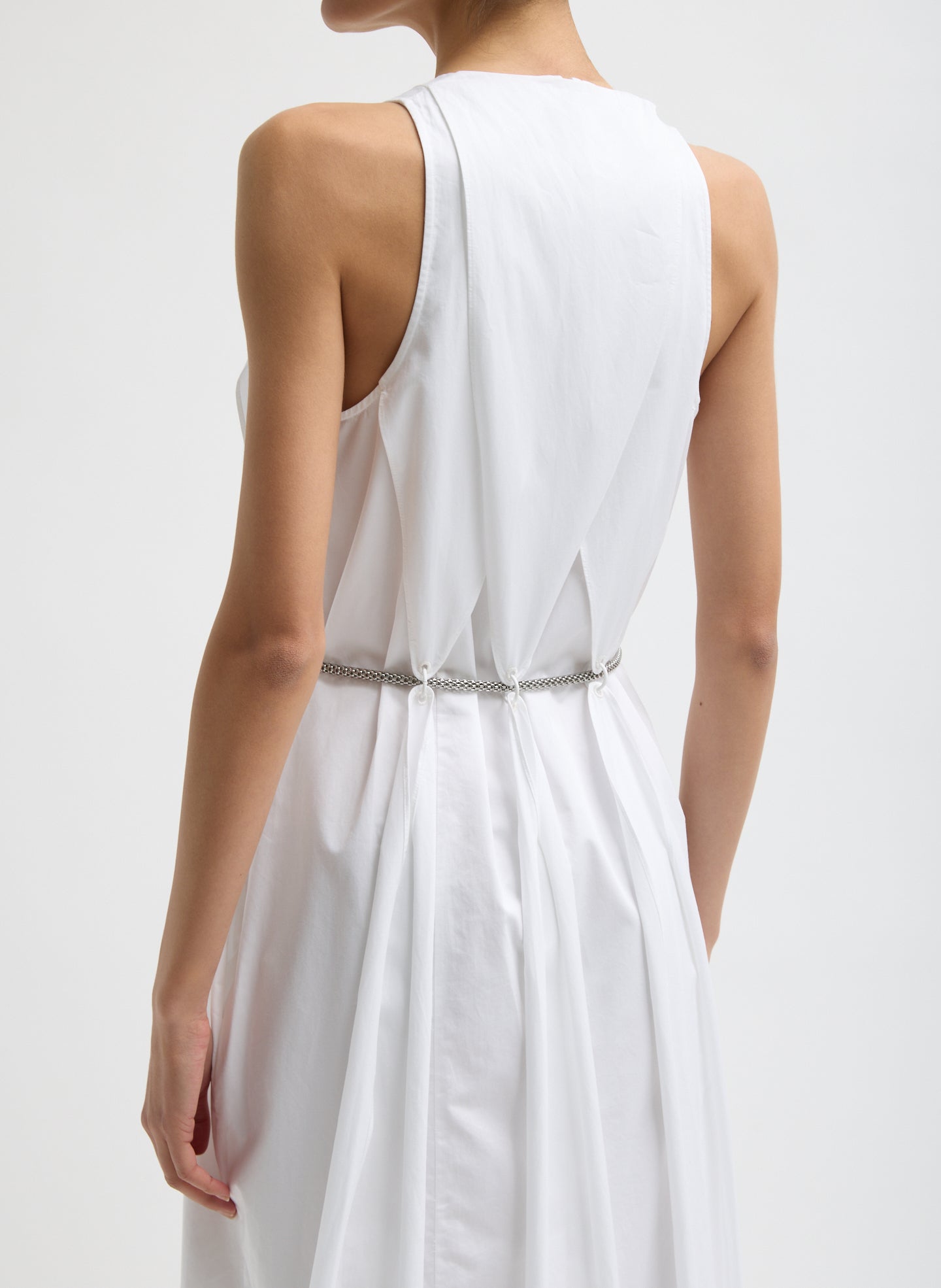 White Eco Poplin Halter Paneled Dress - closeup of back view