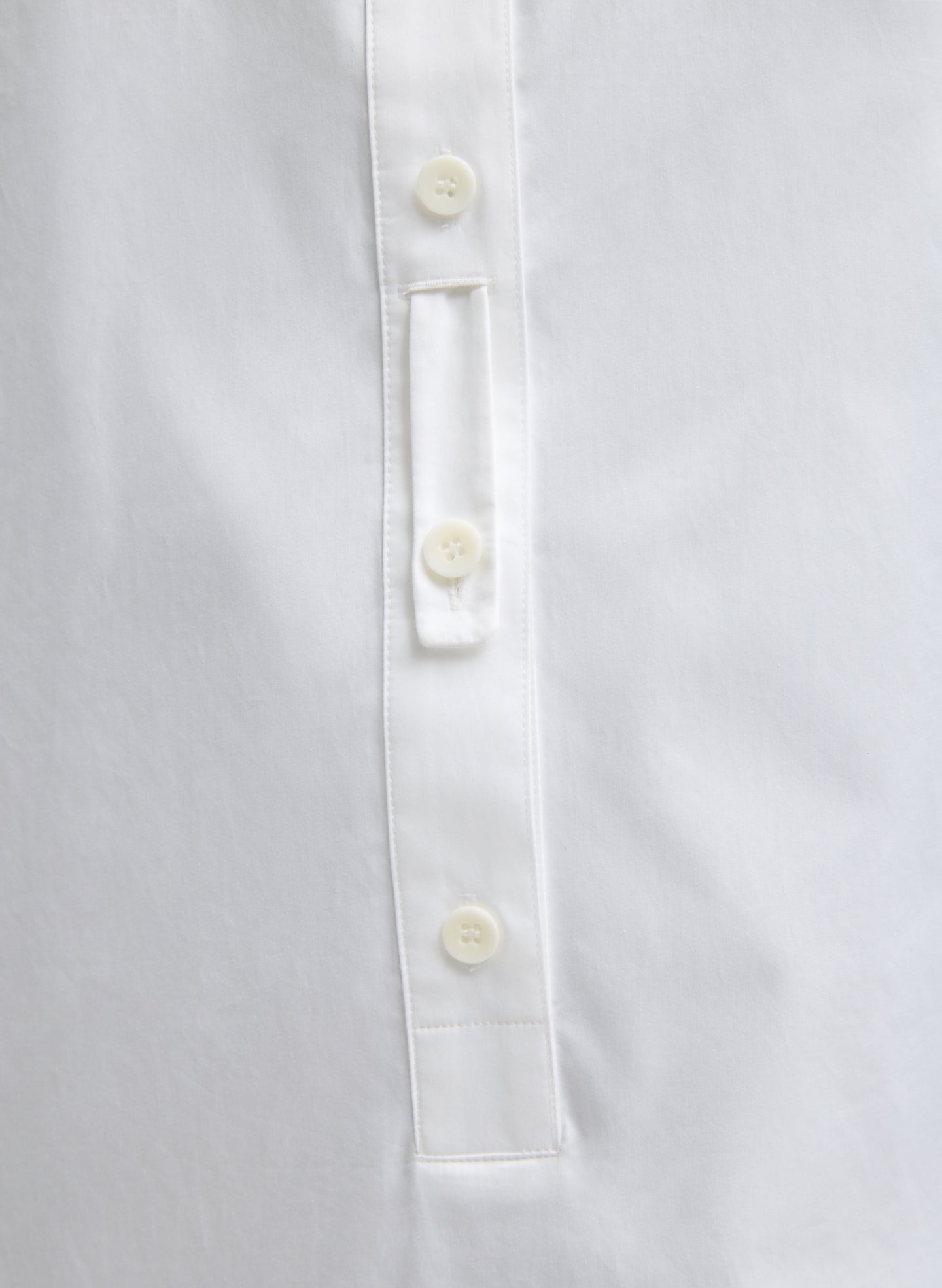 White Eco Poplin Maxi Shirtdress - closeup of front button details