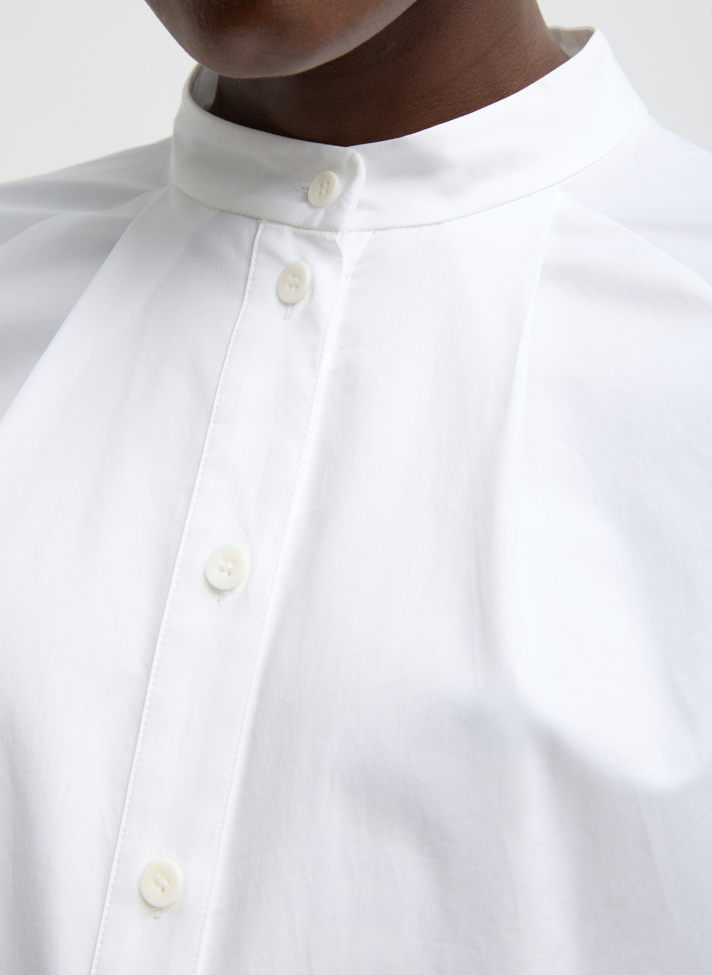 White Eco Poplin Maxi Shirtdress - closeup of front button details