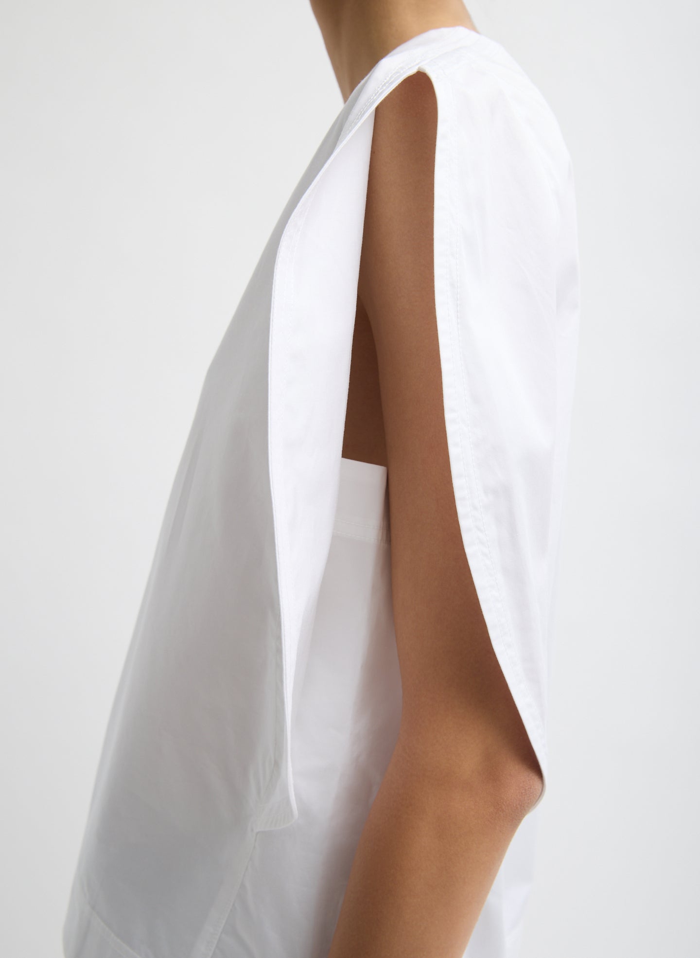 White Eco Poplin Balloon Origami Top - closeup of sleeve detail