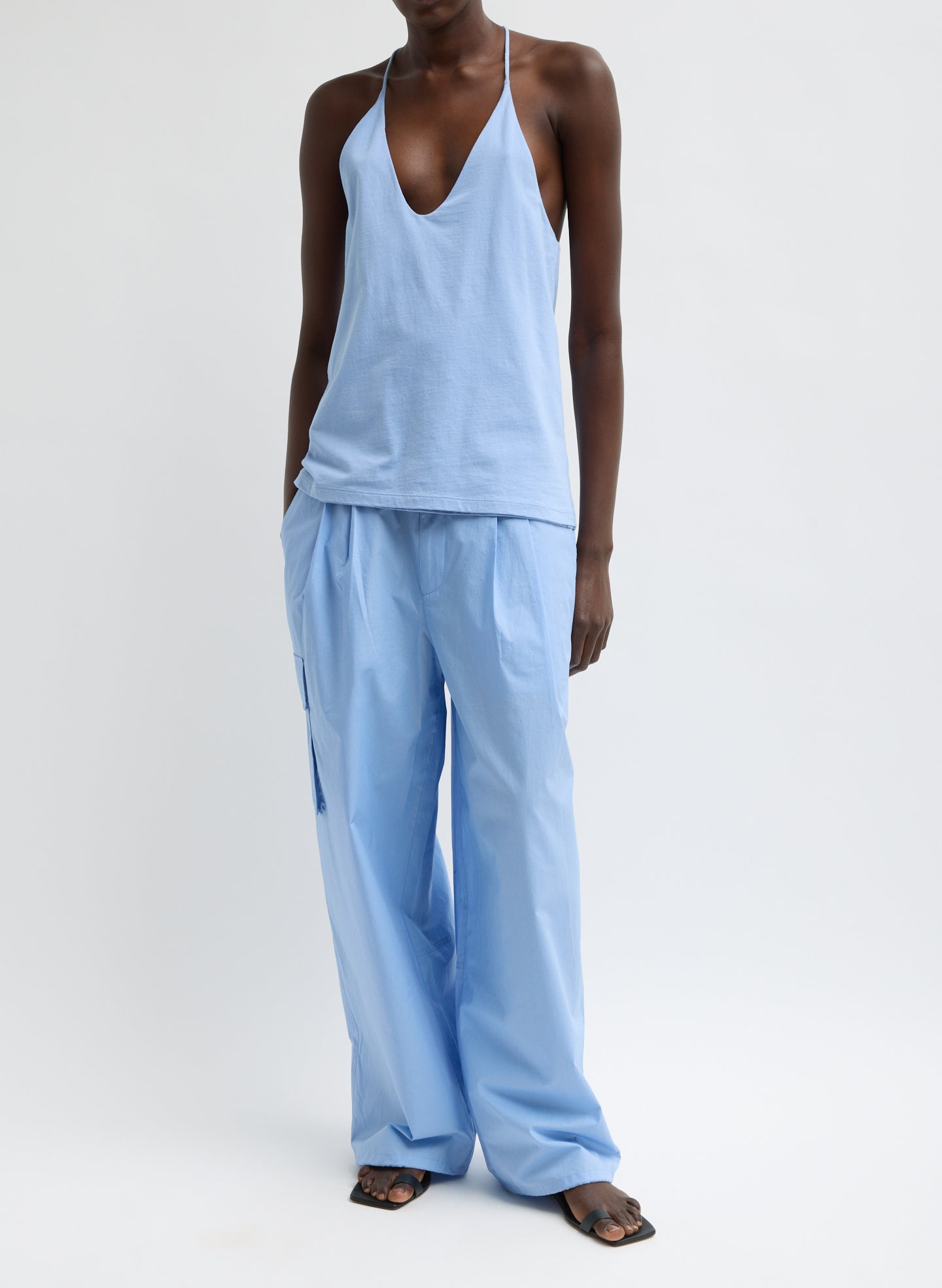 Light Blue Racerback Tank - full look, front view on model
