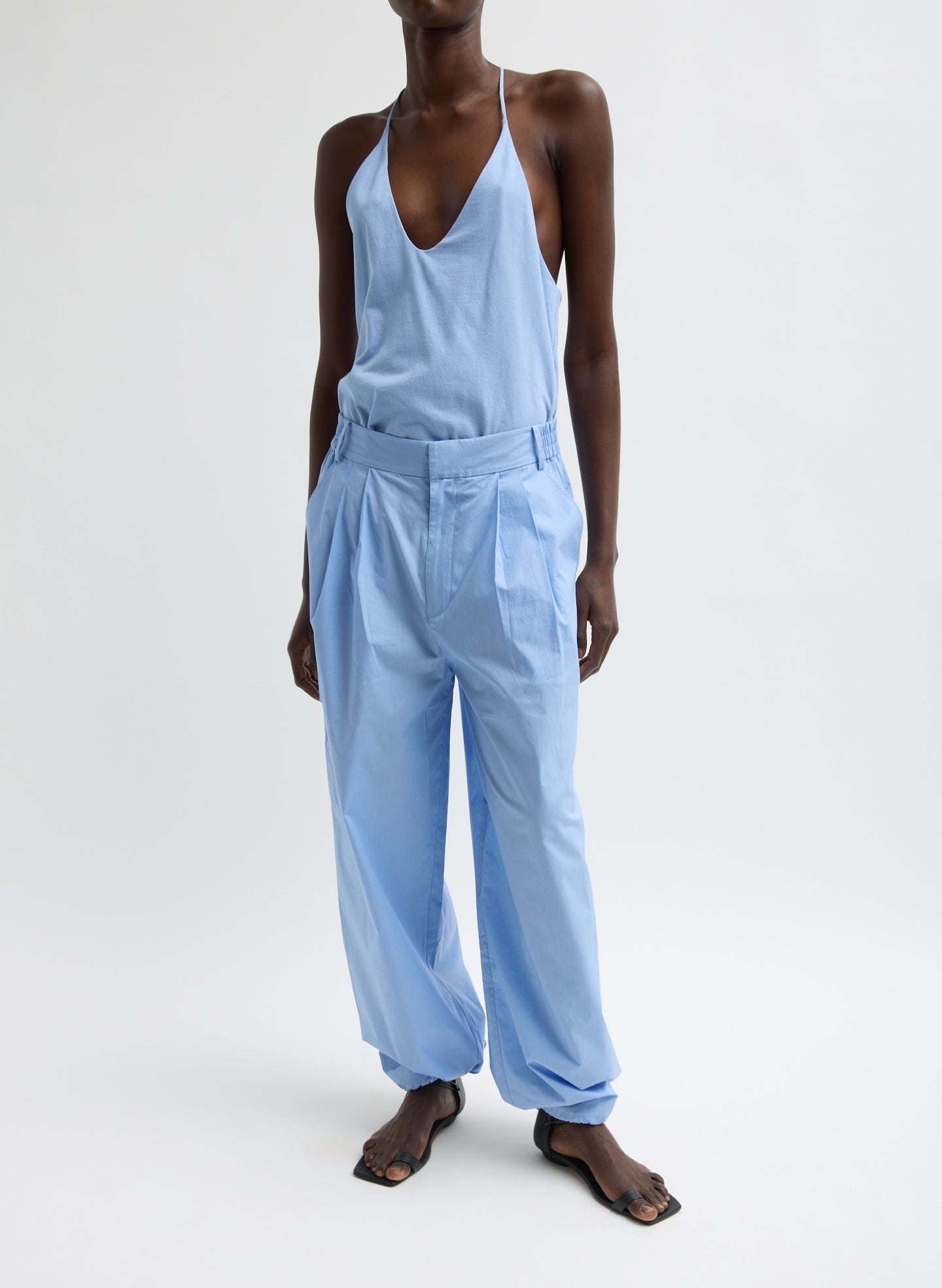 Light Blue Racerback Tank - full look, front view on model