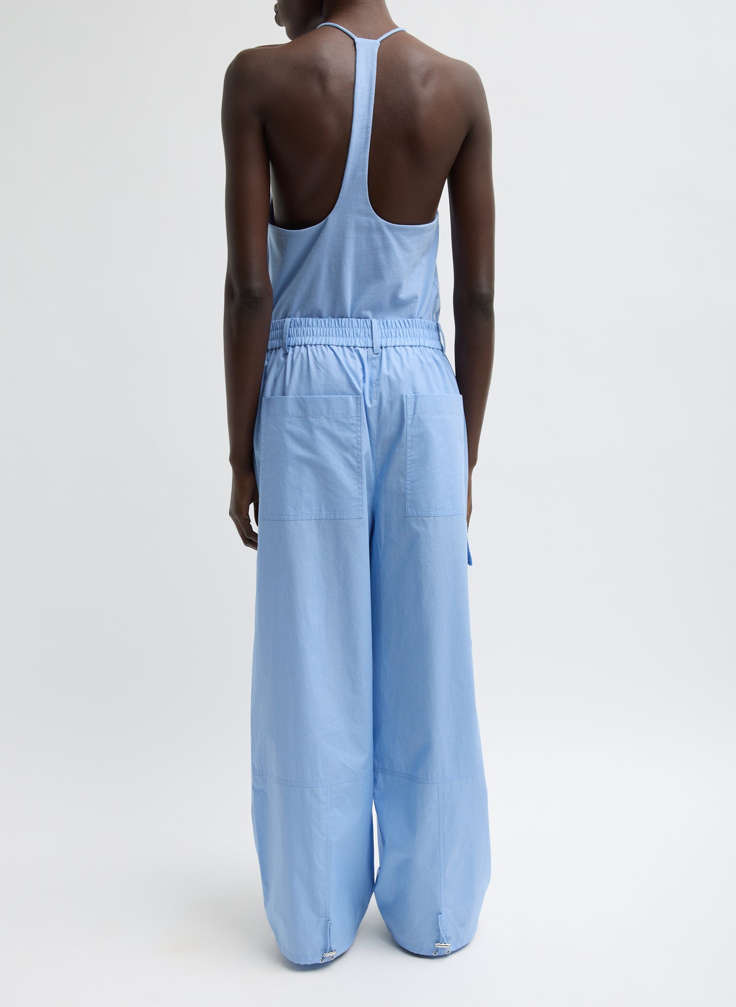 Light Blue Racerback Tank - full look, back view on model
