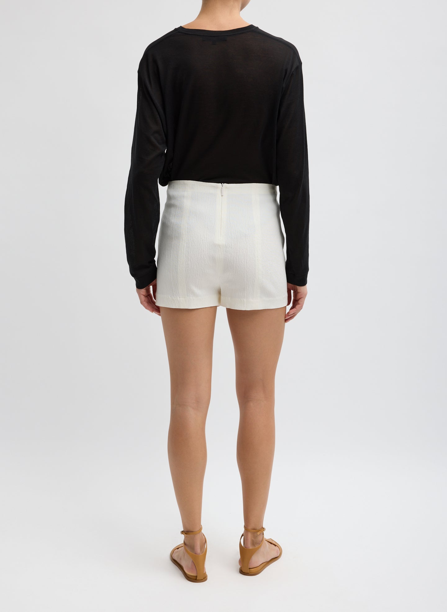 Ivory Creased Stretch Crepe Skort - full look, back view on model