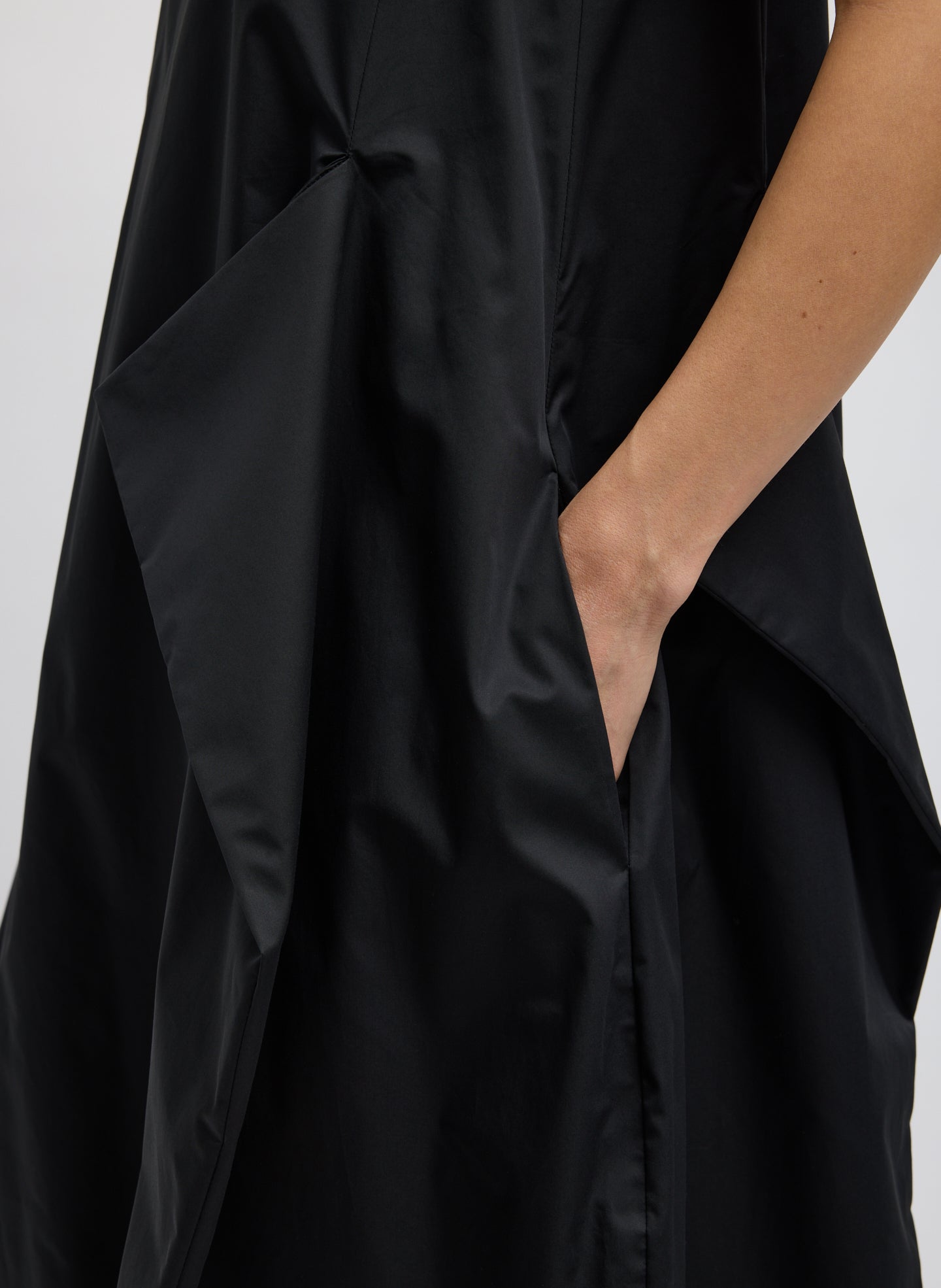 Black Eco Poplin Tank Dress - closeup of side pocket detail