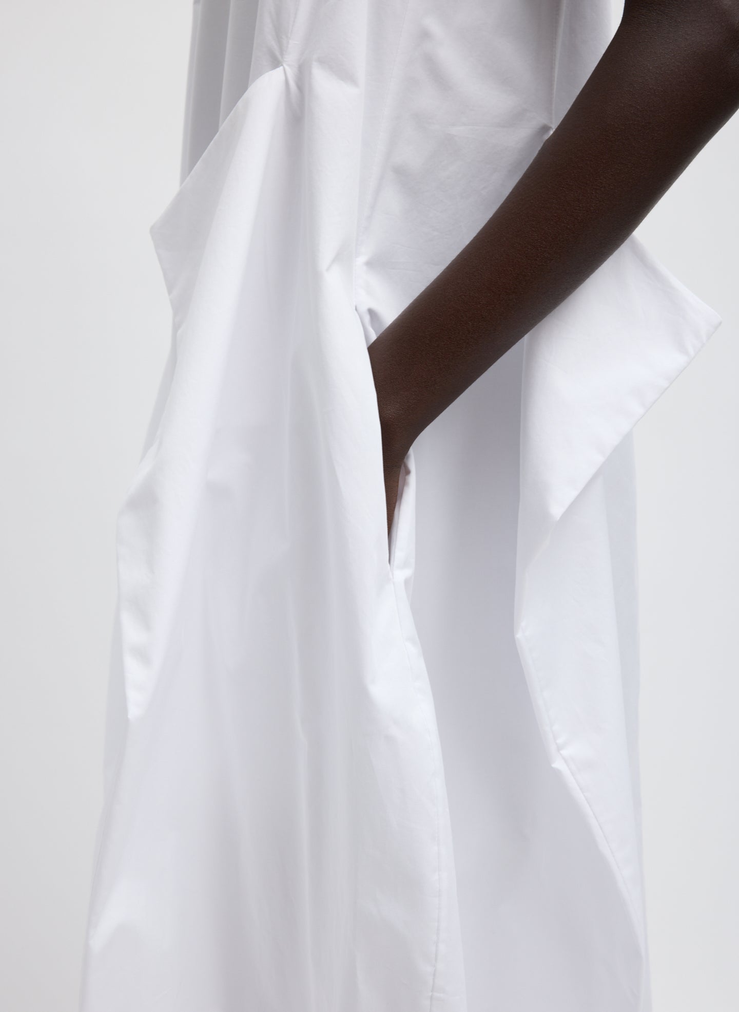 White Eco Poplin Tank Dress - closeup of side pocket detail
